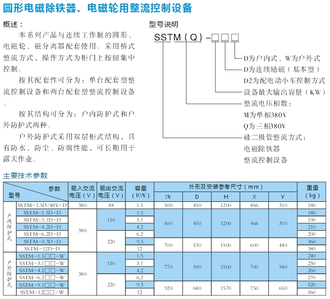 圓形電磁除鐵、電磁輪用整流控制設(shè)備